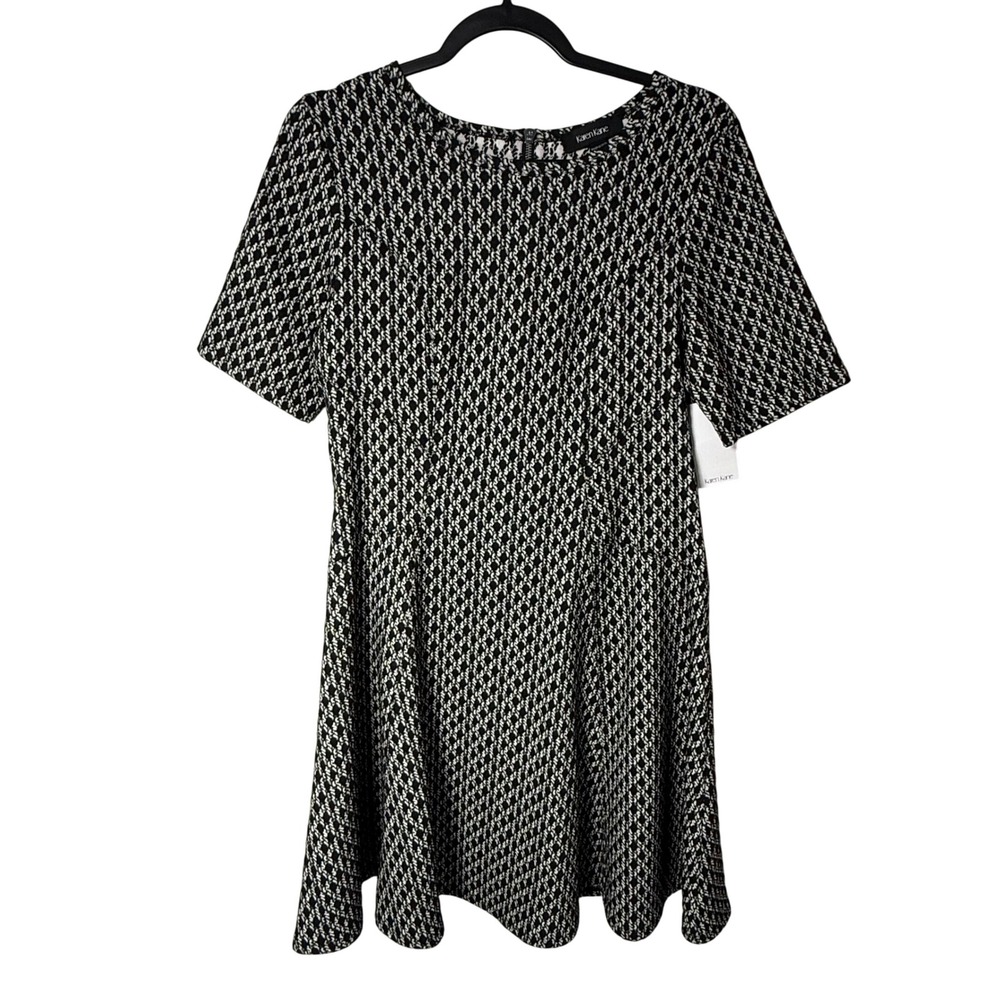 NWT Karen Kane Geometric Print Shift Knit Dress Leather Back Zip Office